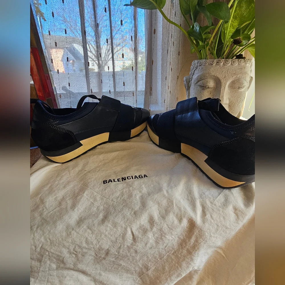 Balenciaga Blue Leather and Neoprene Race Runner Sneakers Size 36 - Picture 5 of 12